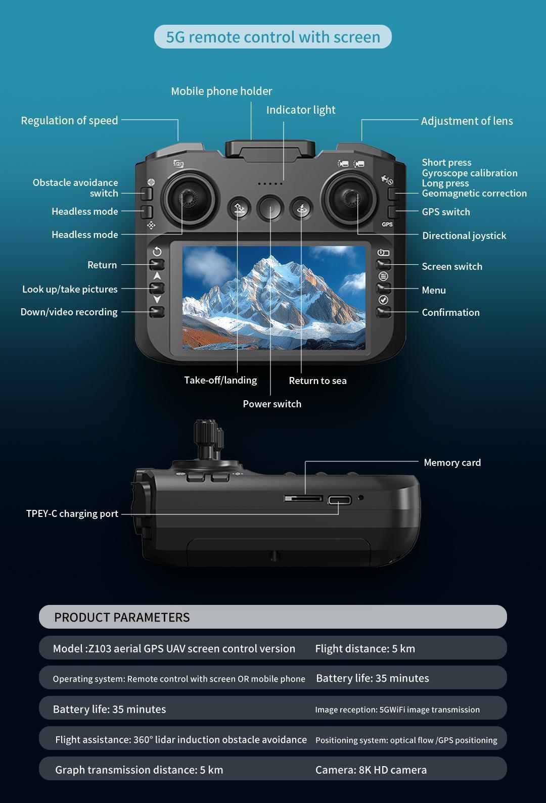 2026 GPS brushless HD camera drone with a 4.5-inch screen remote controller, four-way obstacle avoidance, ESC adjustable camera, GPS return-to-home, 360° rolls, and three batteries for up to 45 minutes of flight—ideal for aerial photography and gifting