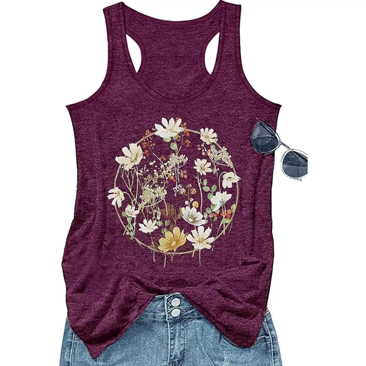 Women's Vintage Graphic Tank Top Summer Beach Sleeveless Loose USA Flag Vacation Racerback Cami(Gift)