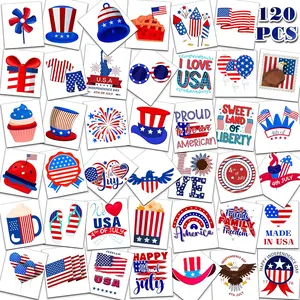 4th of July Outfits for Women - 120 PCS USA Flag Patriotic Temporary Tattoos, with USA Flag Fireworks Eagle Statue of Liberty for Independence Day Memorial Day