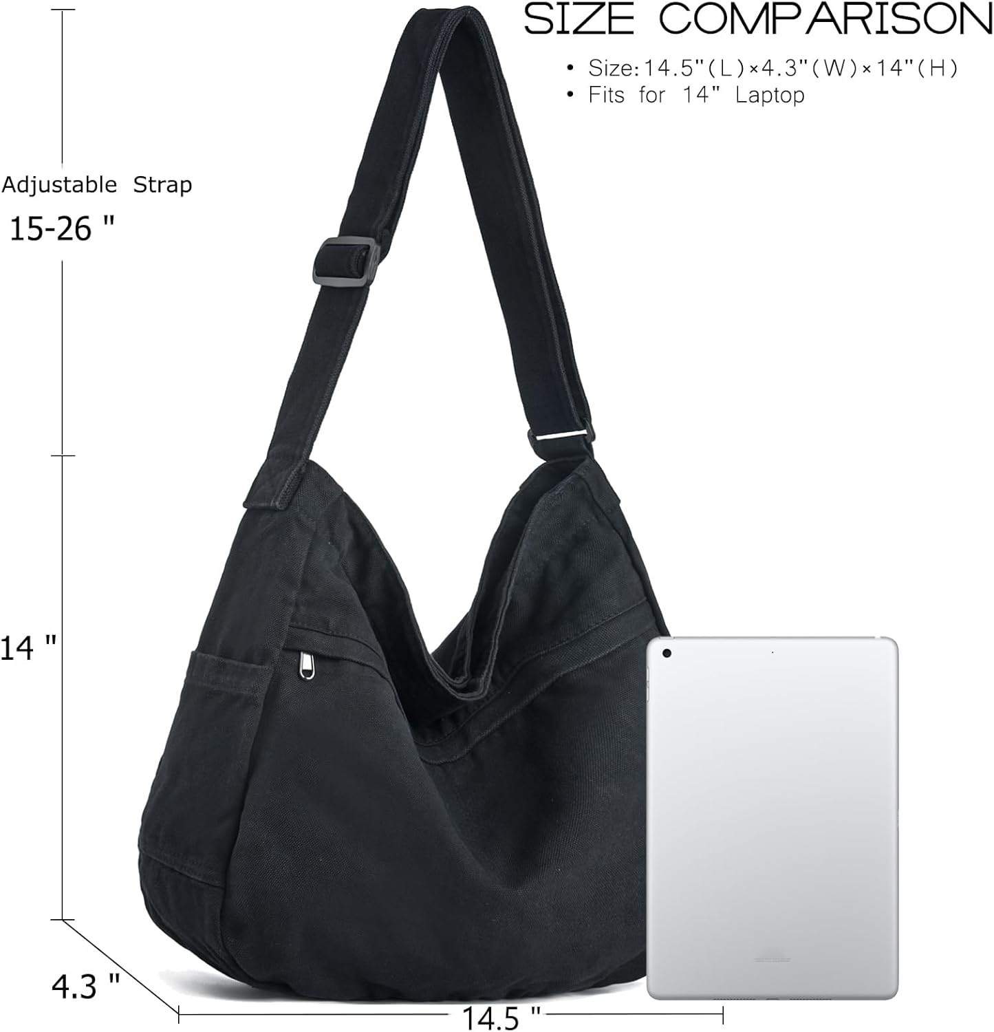 Canvas Hobo Crossbody  Tote Bag for Women and Men Large Purse Messenger Bag Travel Work Shopping