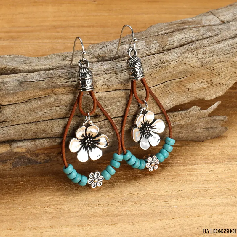 Boho Viral Coastal Festival Vintage Ethnic Long Teardrop Floral Tassel Earrings For Women, Niche Statement Clip On Drop Jewelry, Elegant Accessory For Beach Party Travel Daily Outfit Styling