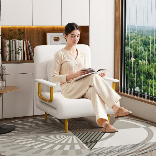 [Bellemave]Folding Sofa Bed 3-in-1 Convertible Chair - 5-Position Adjustable Backrest with Pillow, Space-Saving Sleeper for Living Room, Bedroom & Office (White)    RR