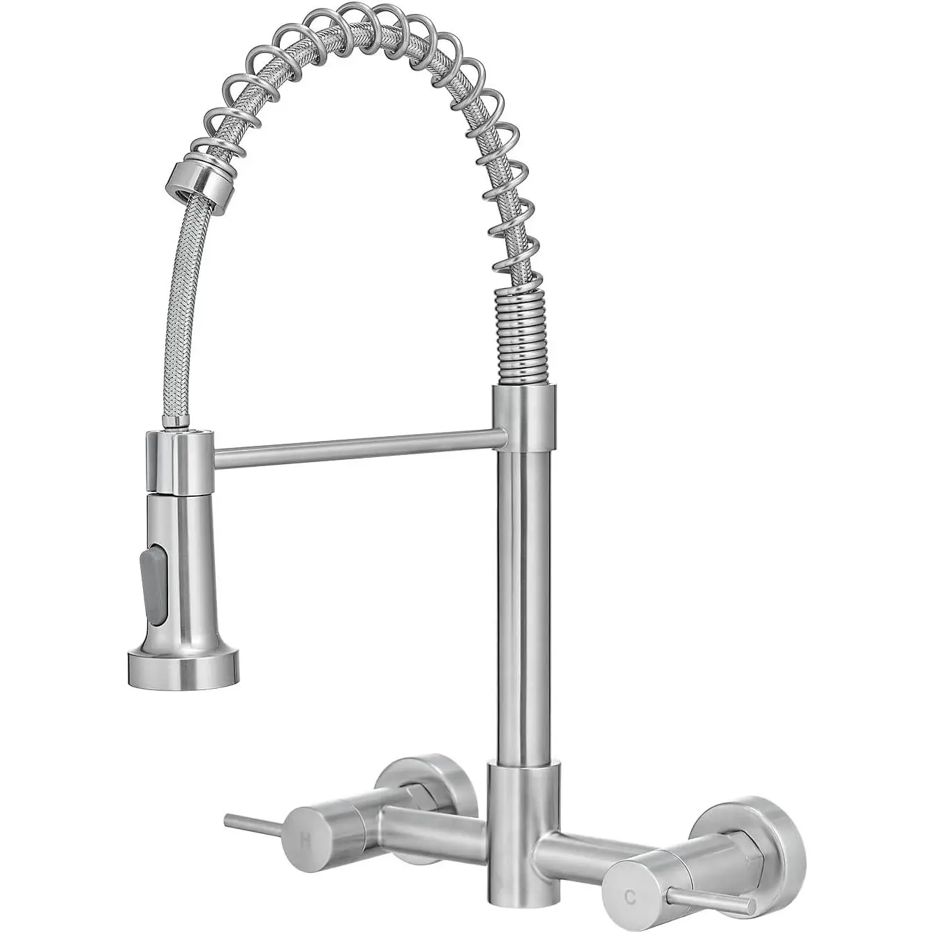 Wall Mount Kitchen Faucets, 8-Inch Center | Wall Mount Kitchen Sink Faucet with Pull-Down Sprayer,Modern Stainless Steel Design Double Lever Control