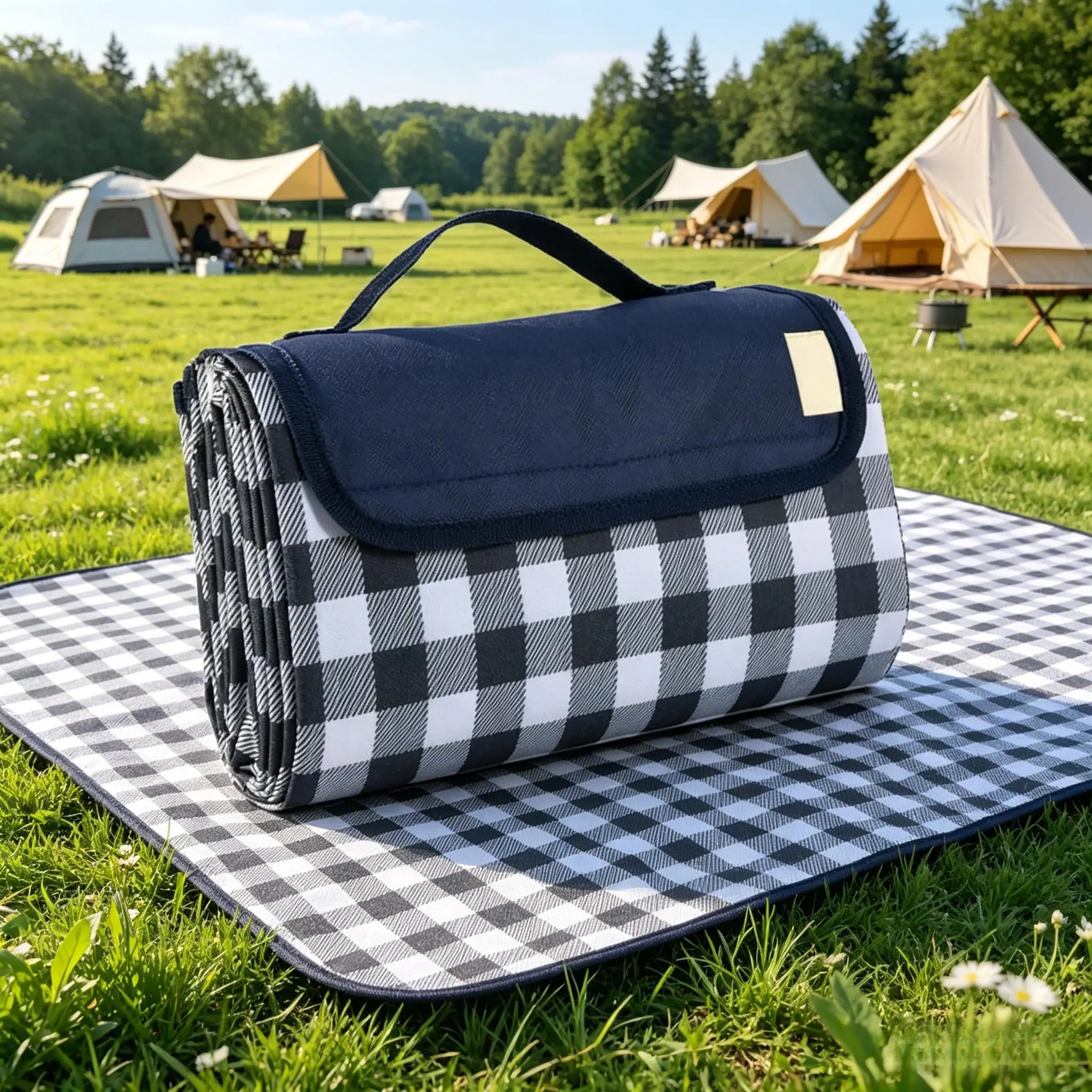 Foldable Waterproof No-Sand Picnic Blanket - Outdoor Beach Mat for Camping & Hiking, Dark Blue, No-Sand Picnic Blankets, Waterproof Picnic Blankets Outing