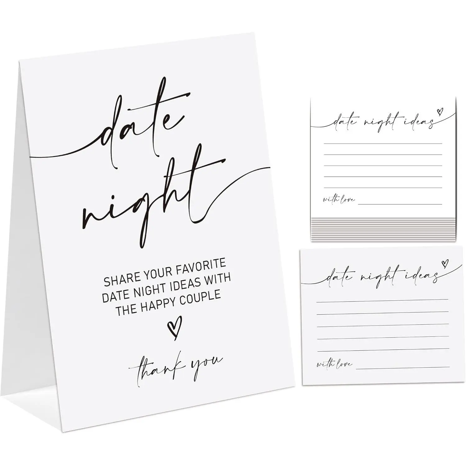 Minimalist Theme Bridal Shower Decorations, Date Night Ideas, Bridal Shower , 1 Sign and 50 Cards, Modern Bridal Shower Shower, Wedding Shower (dn02)