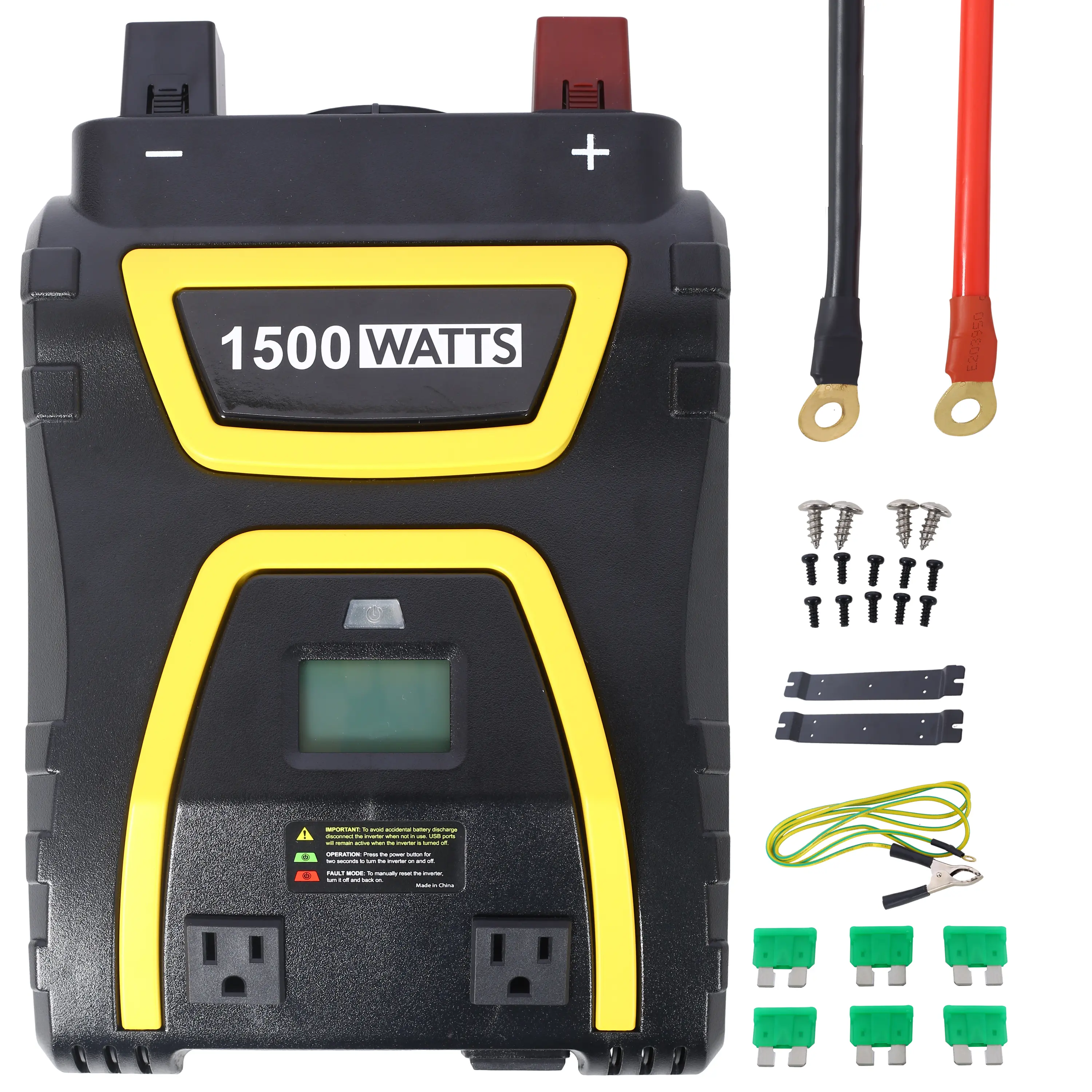 ARCH 1500W Power Inverter Modified Sine Wave Car Inverter with LED Display Portable AC Power Converter 12V to 115V for Emergencies Job Sites Trucks Boats Off Grid RV Camping Outdoor Use, Living Room Table for Sofa Side, Bedroom, Office