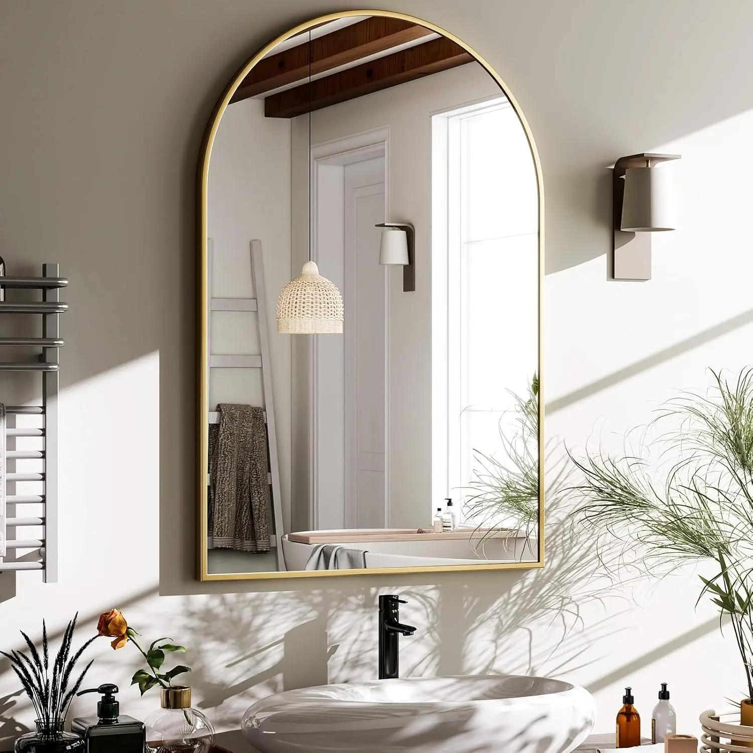 20"x30" Gold Arched Wall-Mounted Mirror - Aluminum Alloy Frame Decor Mirror for Living Rooms, Entryways, Room Decor with Sharp Reflection