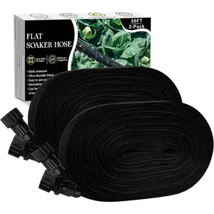 Soaker Hose 100FT, Thickened Flat Soaker Hoses For Garden 100 ft 2 pack, Drip Irrigation Hose Saves 80% Water, Leak-free Design Water Hose with Holes For Lawn, Flower Bed, Vegetable Field (50 FT x 2)