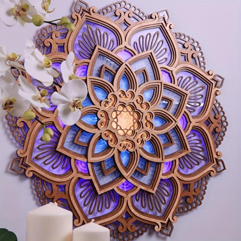 1pc Multi-Layer Wooden Mandala Yoga Room Lotus-Shaped LED Night Light for Living Bedroom Bathroom Kitchen Wall Decoration Decorative