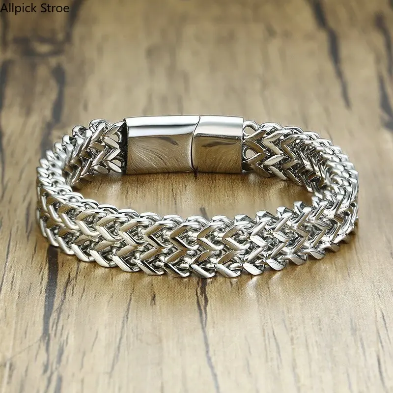 Men's Cuban Chain Wristband with Chunky Links, Silver-Tone Male Streetwear Jewelry, Ideal Gift for Daily Wear, Bracelet Wristband, Cuban Chain Bracelets, Alloy Chain Bracelet