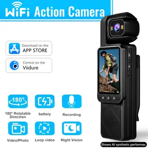 Portable Sports Camera 1080P HD, 140° Rotatable Lens with IR Night Vision, 6X Digital Zoom & WiFi APP Control Portable Body Video Recorder for Cycling Hiking Travel Vlog, Practical Gift for Vlog Lovers