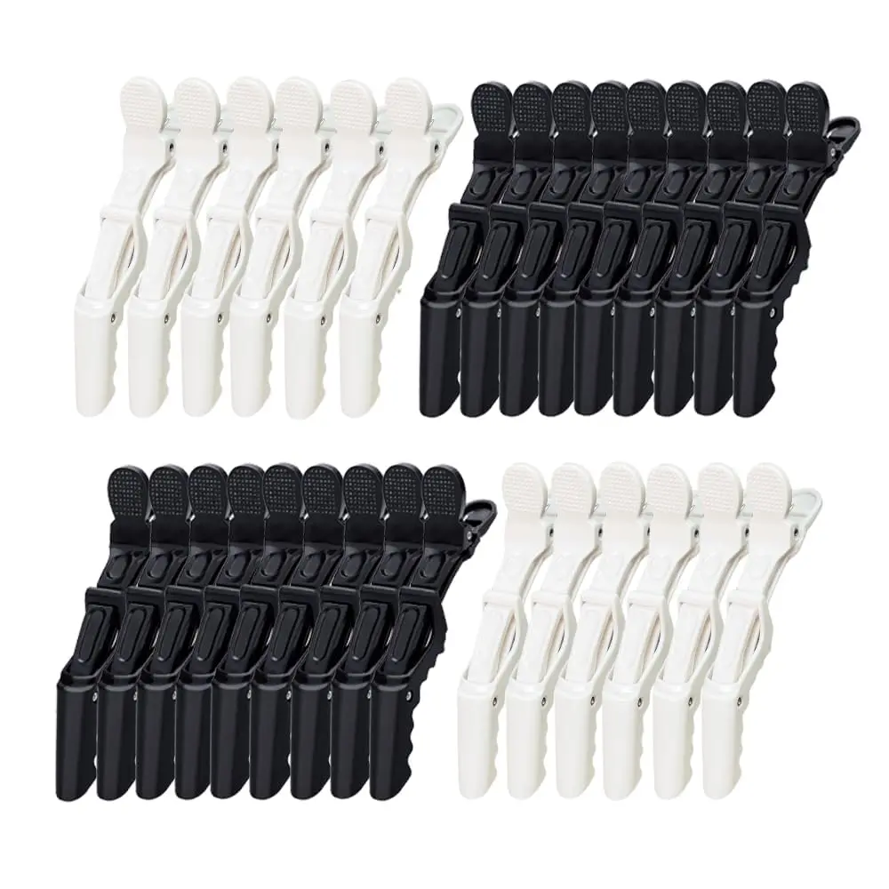 30 Pack  Hair Clips, Sectioning Clips for Salon Coloring,  & Styling, Durable Plastic Barber Hairdressing Tools,  Grip Crocodile Clips for Women Men  (White+Black)
