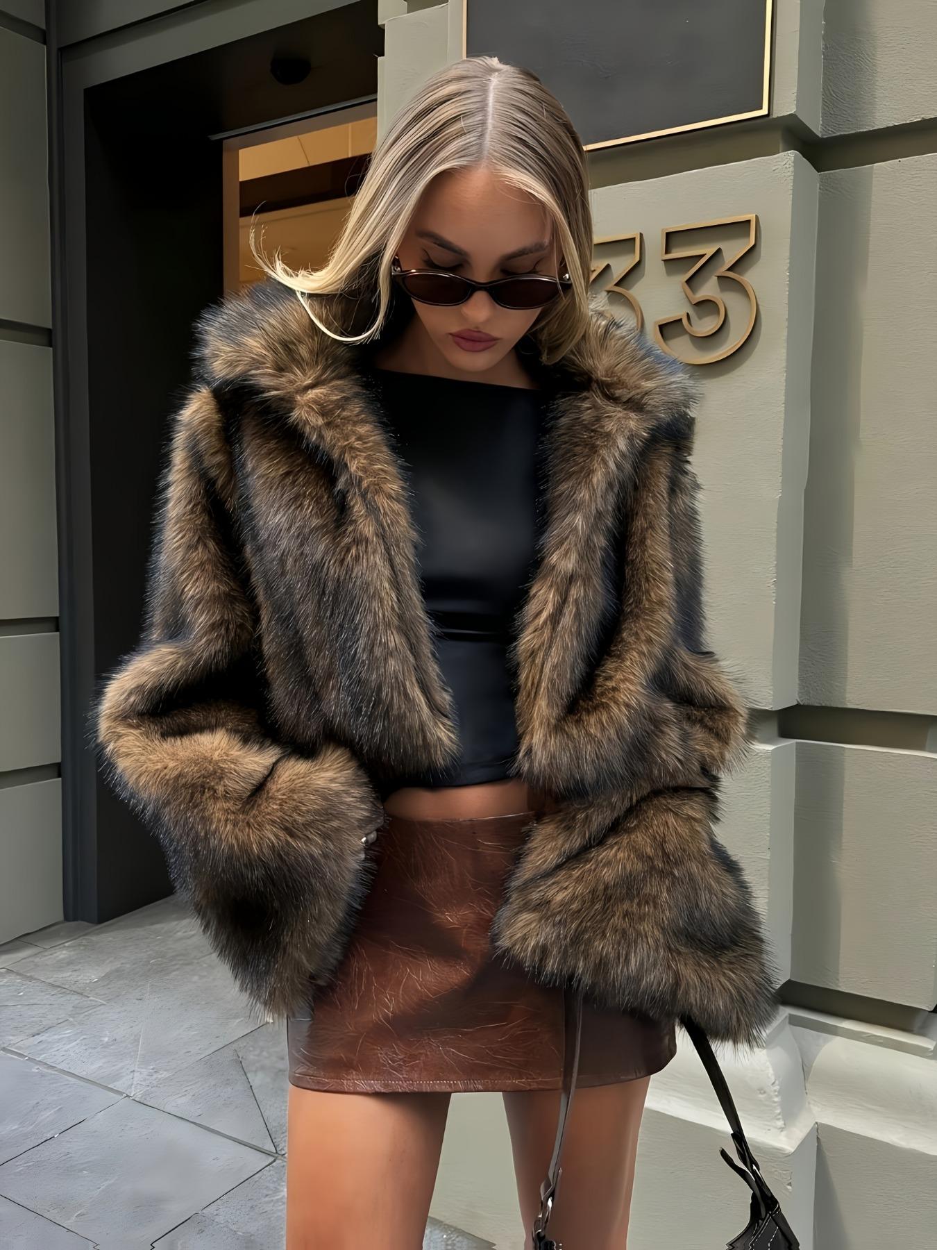 Eco-Friendly Faux Fur Woven Cropped Short Coat, Women's Fashionable Winter Outerwear, Warm and Stylish Jacket, Perfect for Cold Weather Eco-Friendly Faux Fur Woven Cropped Short Coat, Women's Fashionable Winter Outerwear, Warm and Stylish Jacket, Perfect for Cold Weather