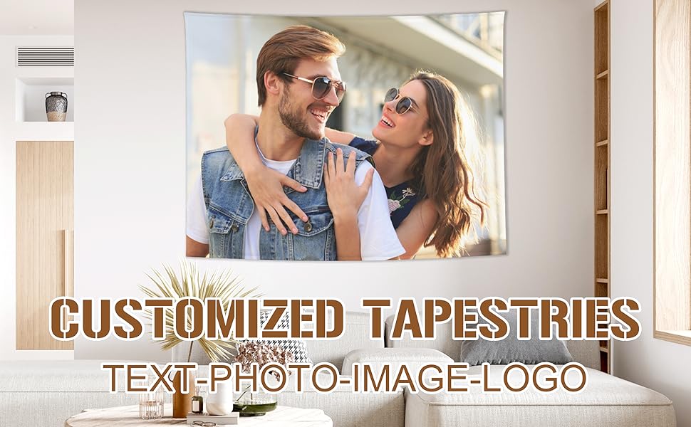 Custom  Tapestry Upload Images Banners and Signs Christmas Custom Tapestry birthday gift Wedding Funny Backdrop 3x5 Ft Tapestries, Halloween,White,Dormitory Decoration Living Room