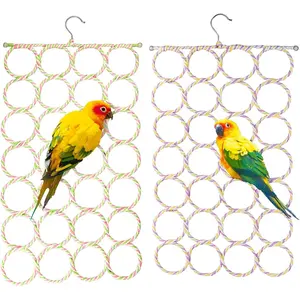 2 Packs Parrot Swing Hanging Toys Bird Climbing Rope Net Ladders Small Medium Pet Activity Toy for Parakeet Cockatiel Cockatoo Conure Mini Macaw Random Color Style 1