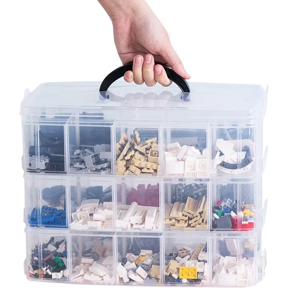 3-Layer Things & Crafts Storage Box with 30 Adjustable Compartments for Organizing Washi Tape, Embroidery Accessories, Threads Bobbins, Kids Toy, Nail Polish, Jewelry - Large