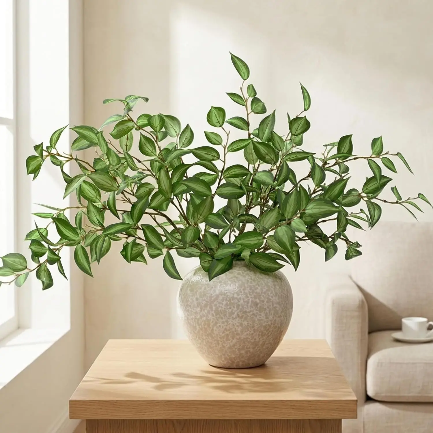 5PCS Greenery Stems for Vases, 32.7 inch Artificial Eucalyptus Green Fake Leaves Branches, Faux Olive Silk Plants for Centerpieces Vase Filler Home Kitchen Decor