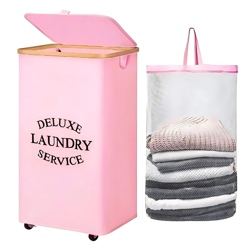 90L/110L Large Wheel Laundry Basket with Inner Mesh Bag, Foldable Fabric Dirty Clothes Hamper, Ultra-Large Capacity, Portable and Durable, Wheeled Laundry Basket
