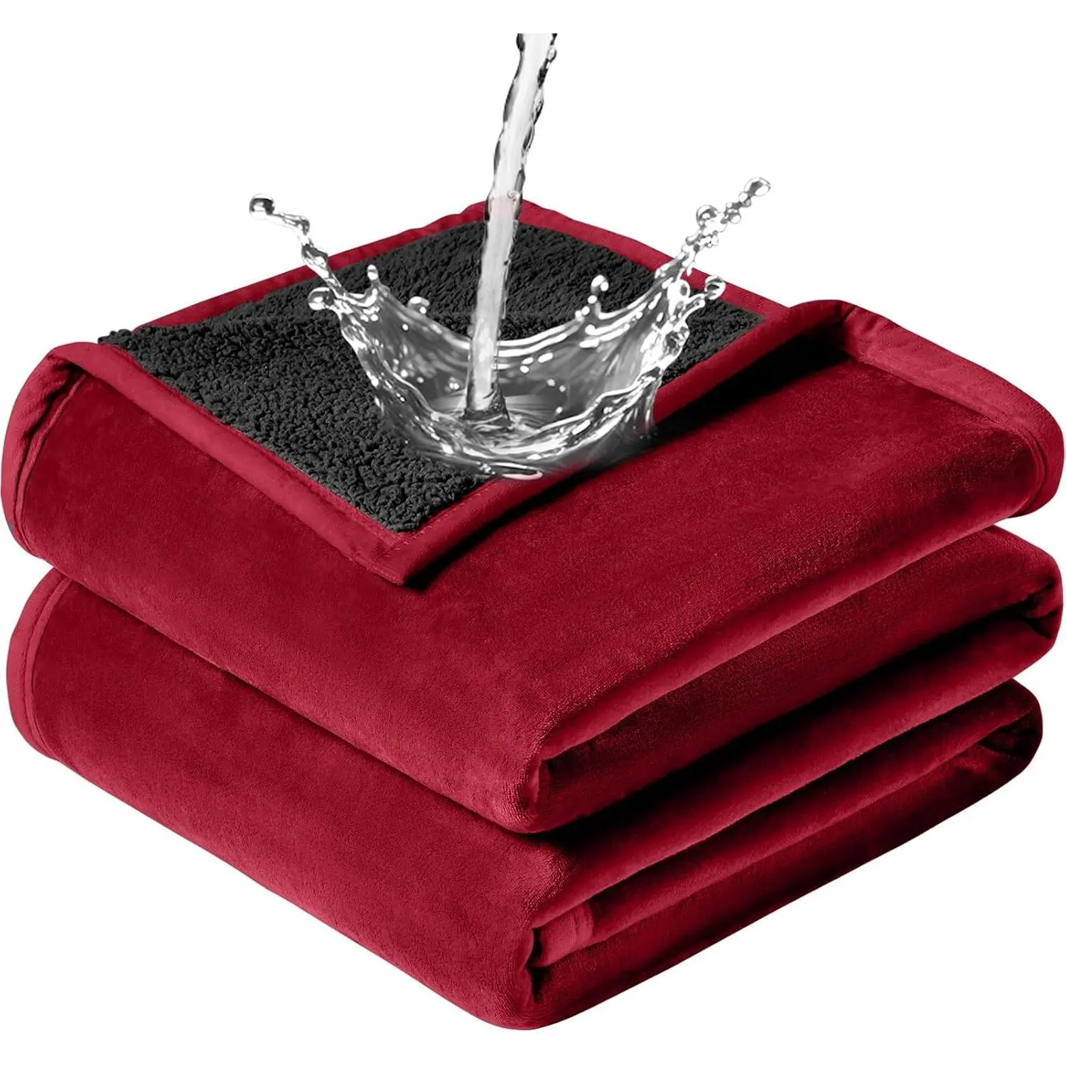 Waterproof Blanket for Bed - Flannel Blanket with Waterproof & Stain Proof, Splash Resistant, Machine-Washable, Soft and Comfortable, Suitable for Bed/Sofa, 40x60 inches, Wine Red/Black