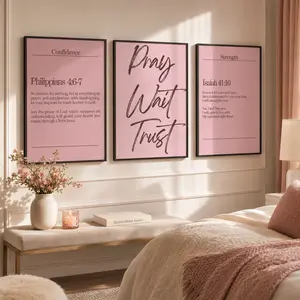 Pink Christian Wall Art Set of 3, Modern Scripture Prints, Christian Girl Decor, Philippians 4:6 Poster, Isaiah 41 Elegant Faith Art, Canvas Wall Art Print, Bible Verse Decor, Faith Poster Set for Bedroom Dorm Office, Gift for Women Girls