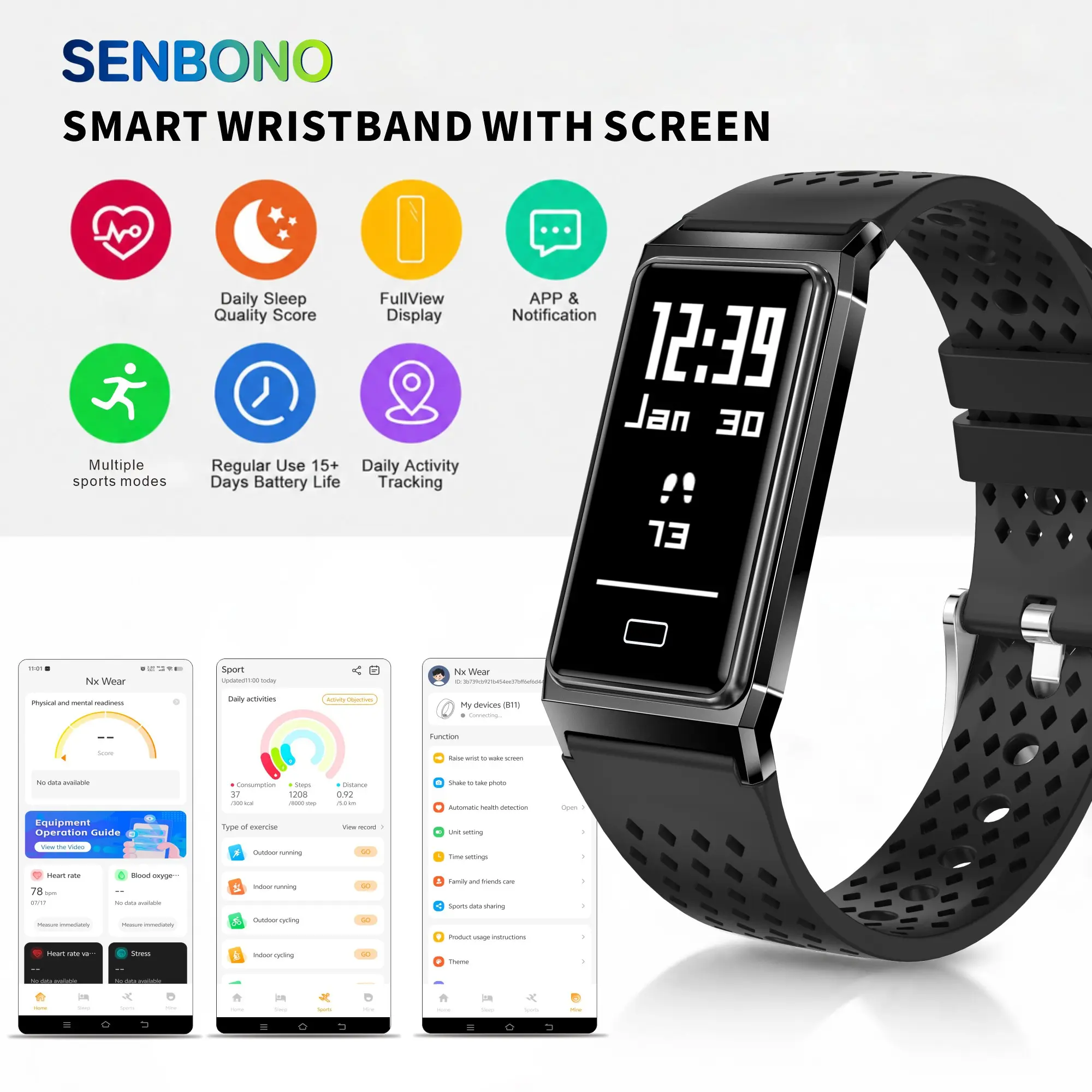 2026 fashion ultra-thin smart bracelet, ultra-thin body, ultra light design, IPX8 waterproof, multifunctional pedometer, monitoring, menstrual cycle management, shake, neutral design, couple's style, ideal gift.