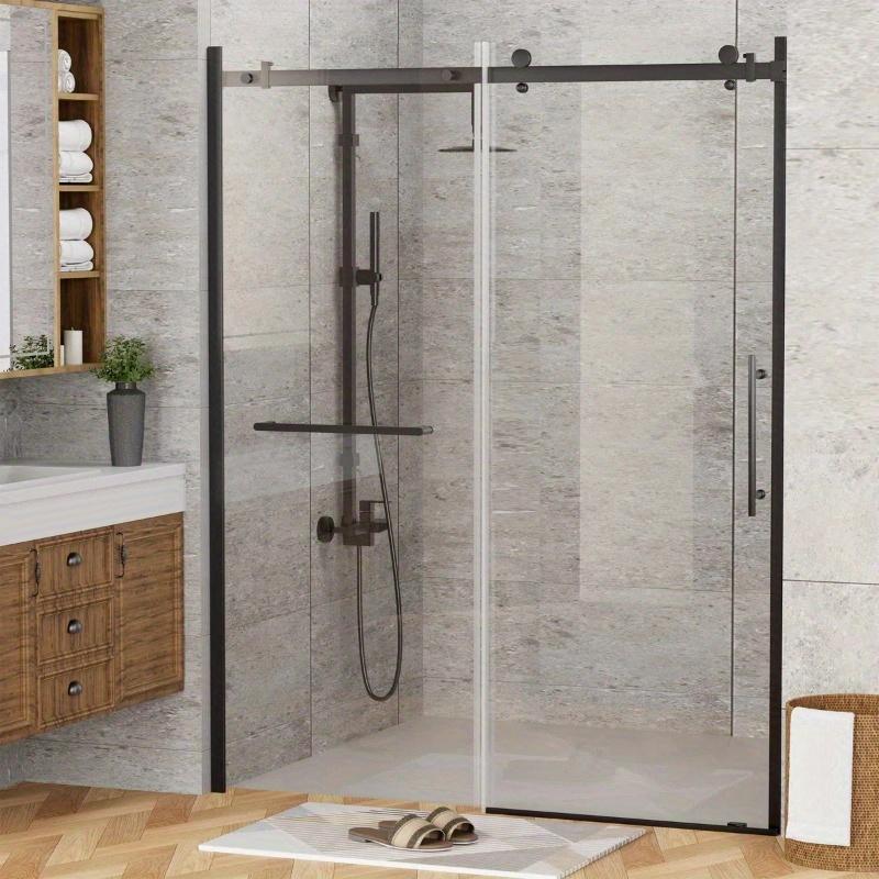 60"W x 76"H Shower Door - Frameless Single Sliding Style, Sturdy Clear Tempered Glass, Space-Efficient for Home Bathrooms