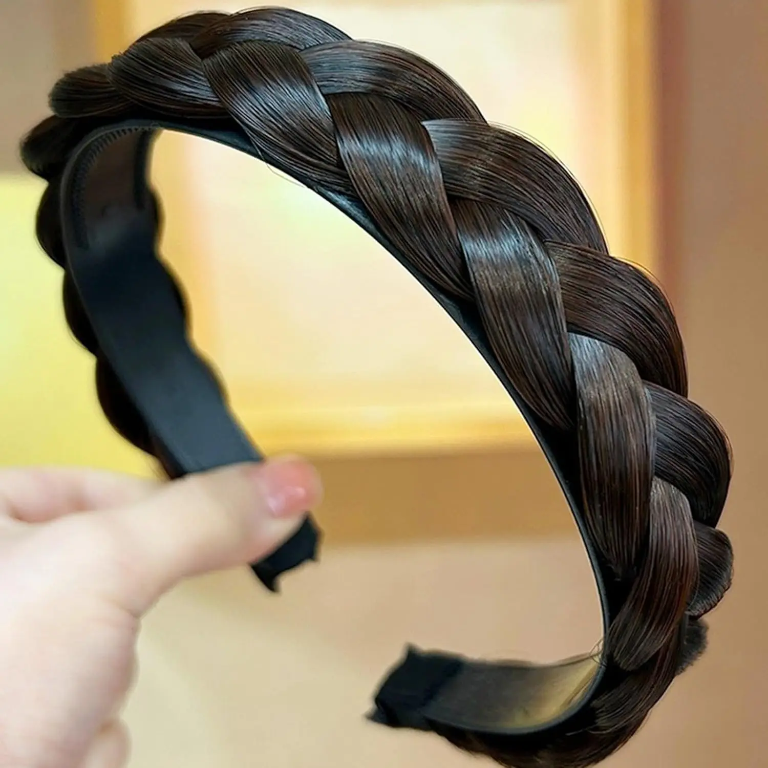 Headband 3 Strands Synthetic Hair Plaited Headband Braid Braided With  Hair Band Beauty accessory Stretch Braid Headbands Hairpiece for Women (Black brown-3 Strands)