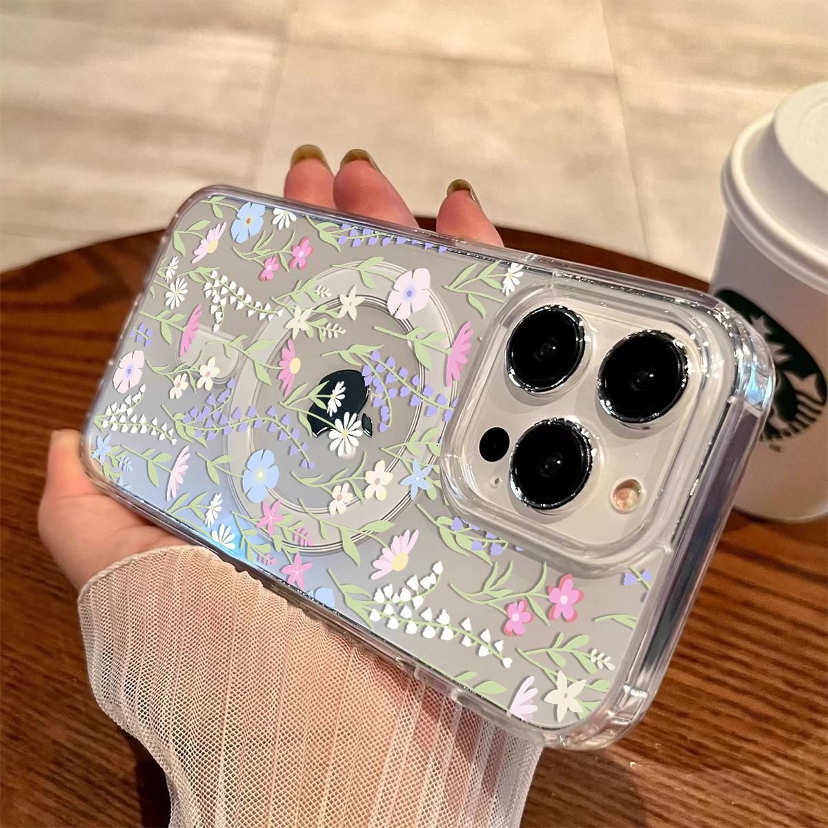 Wild Floral Pattern Magnetic Clear Compatible with MagSafe Shockproof Protective Phone Case Cover for iPhone X 11 12 13 14 15 16 17 Pro Max Plus Air 17e