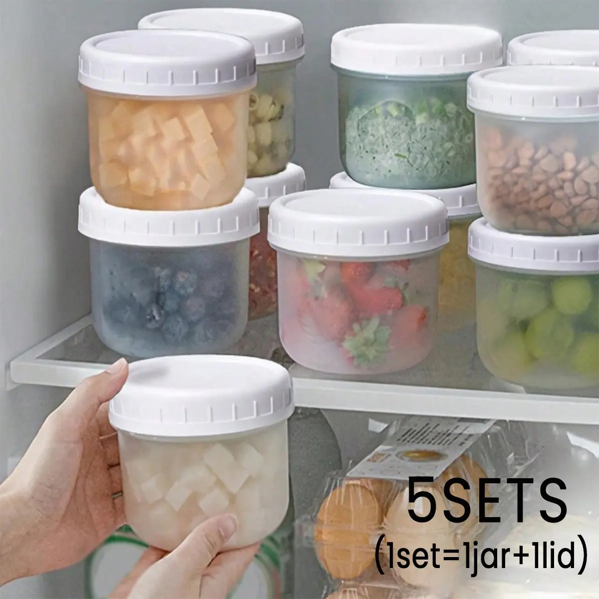 5 Sets Reusable Lunch Bowls with Lids, 100/200/300ML, Microwave & Dishwasher Safe, Food Storage Containers, Breakfast Cups, Portable Plastic Jars