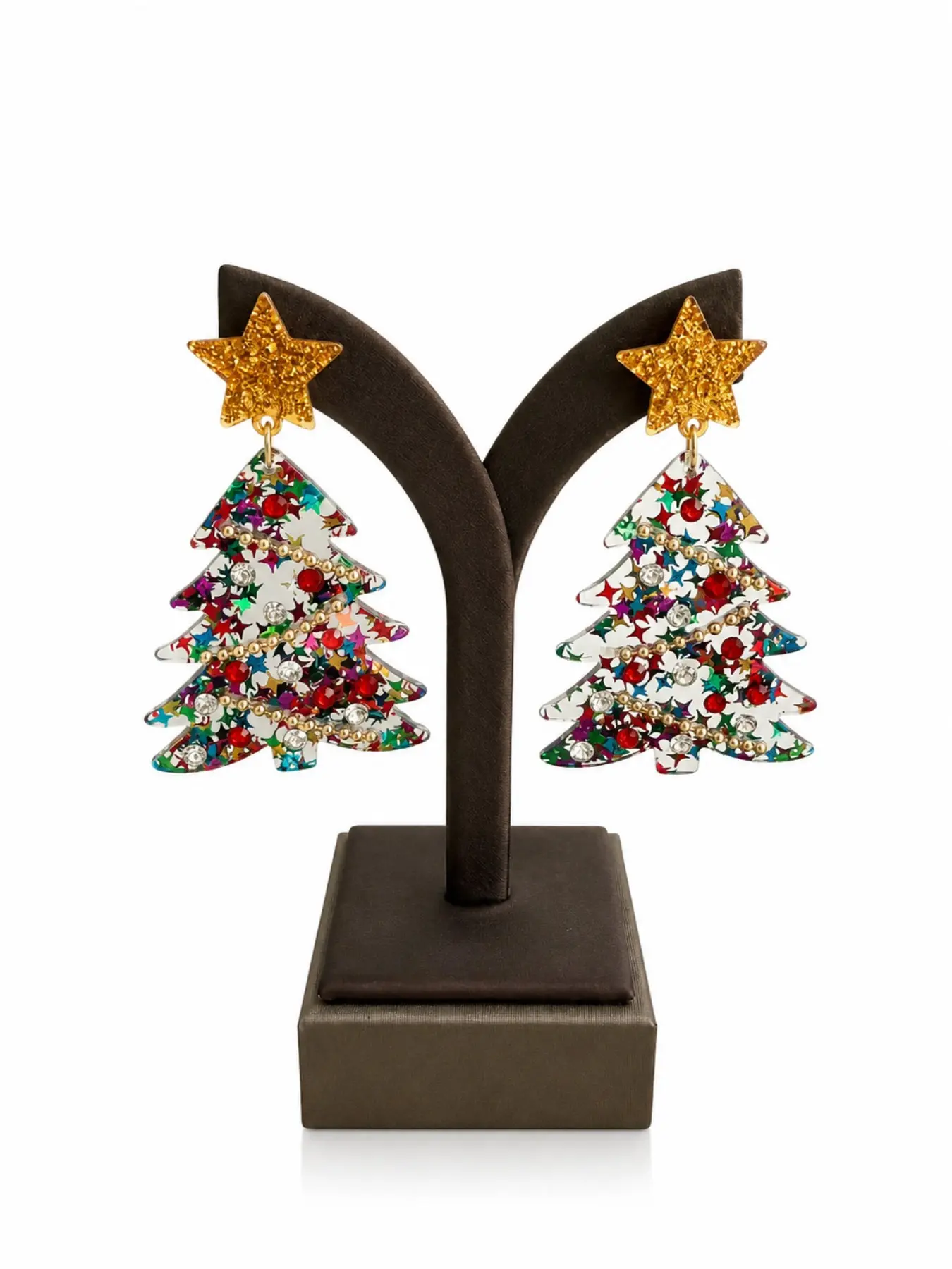 Trendy Christmas Tree Earrings, Colorful Glitter Star Long Dangle Earrings, Festival Party Bold Jewelry, Women's Christmas Gift