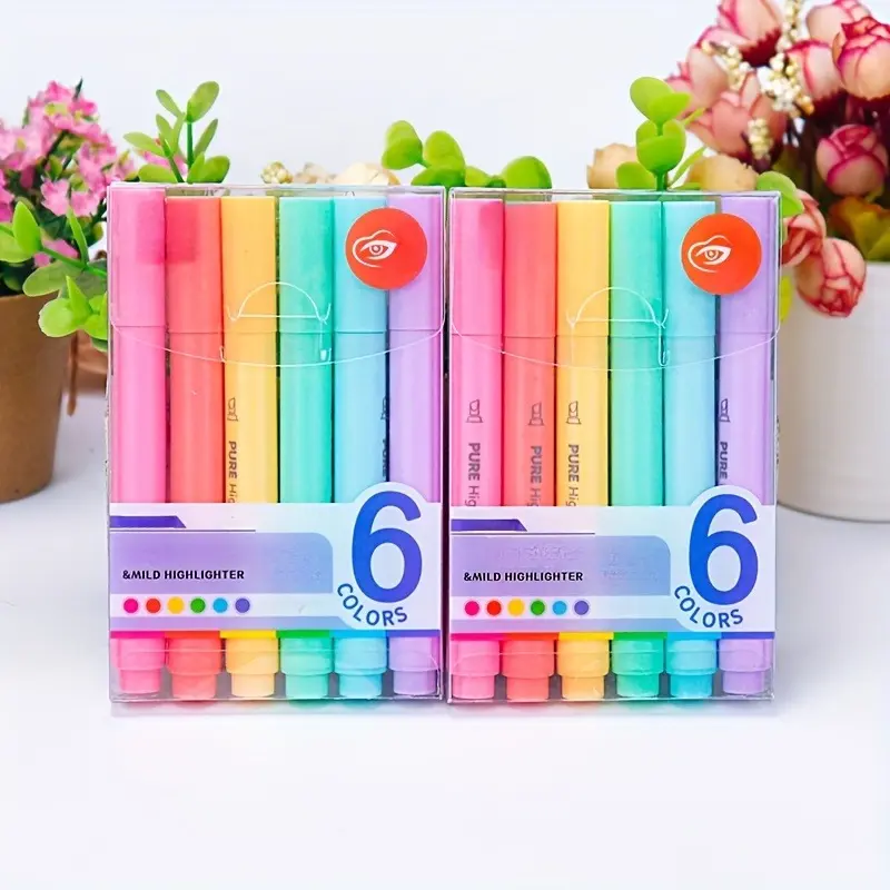 6pcs/Set Pastel Color Macaron Highlighter Pen Marker Pens Fluorescent Pen Drawing Highlighters Stationery School Supplies