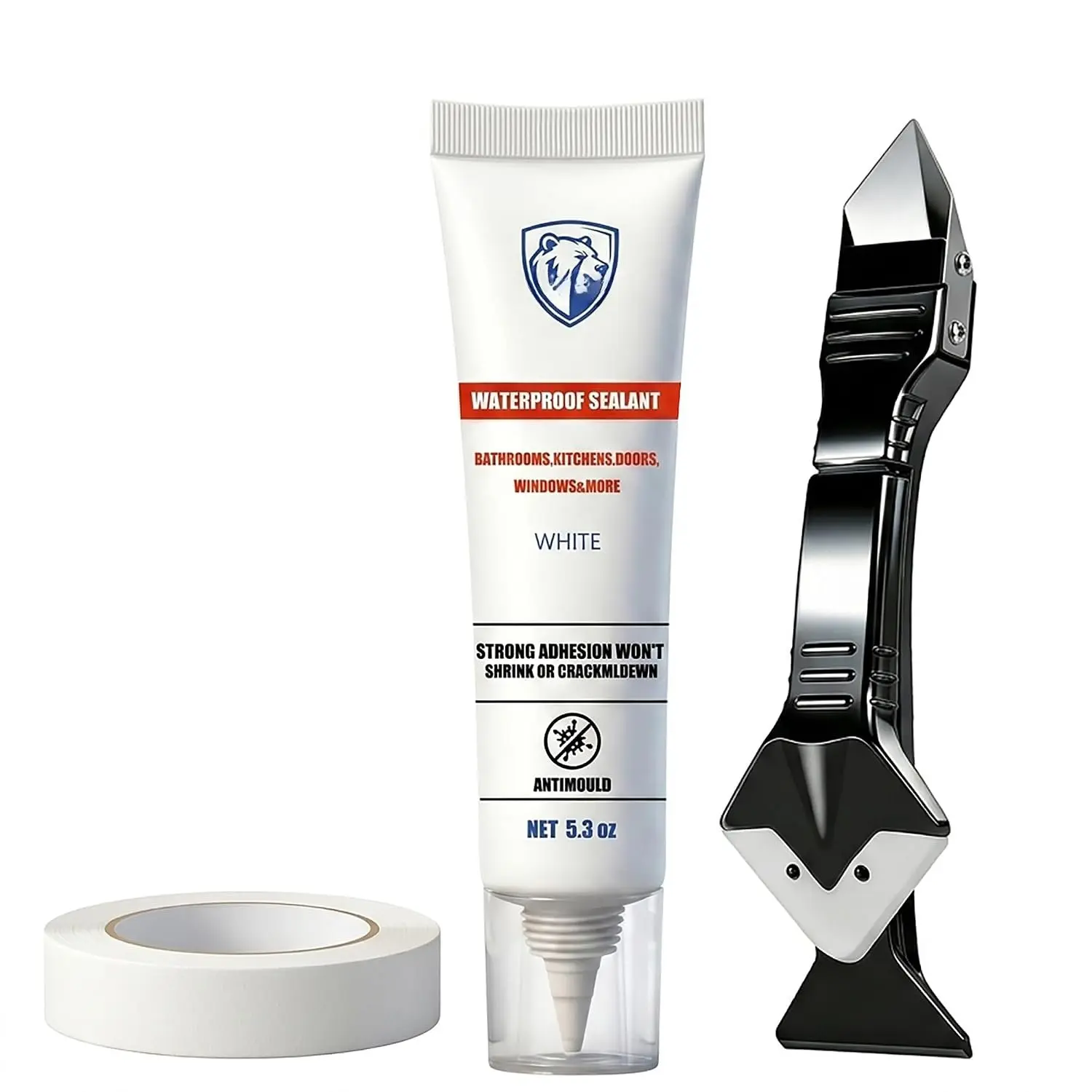 Brilliant White Caulk Tube (5.3oz) with Tool Kit, Odorless Seam Joint Filler, Stain-Resistant Sealer for Tub, Sink, Seal Joints