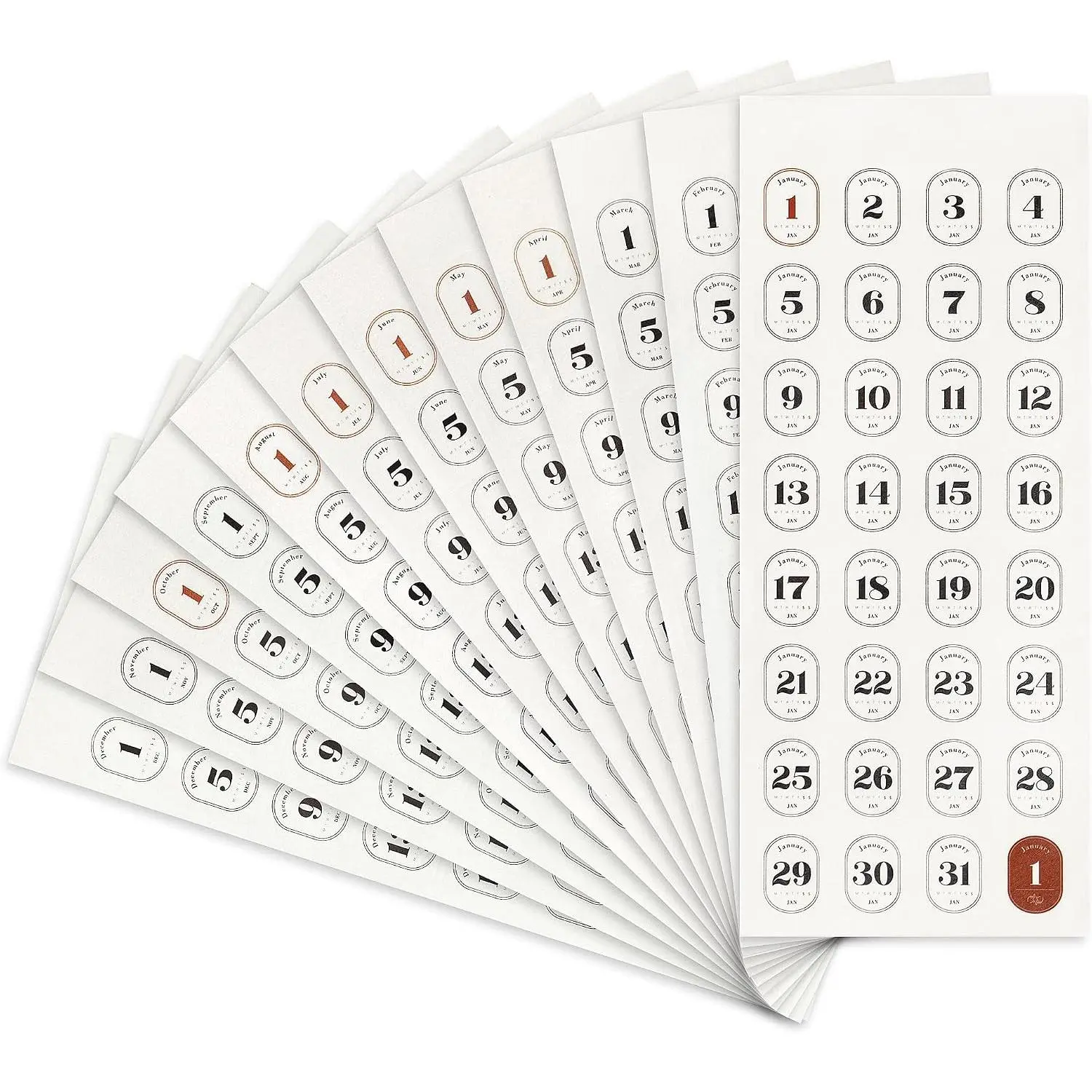 12 Monthly Calendar Number Stickers, Planner Date Stickers | Includes 1-31 Date Numbers for Daily Planners, Journals, Notebooks, Scrapbooks & DIY Crafts