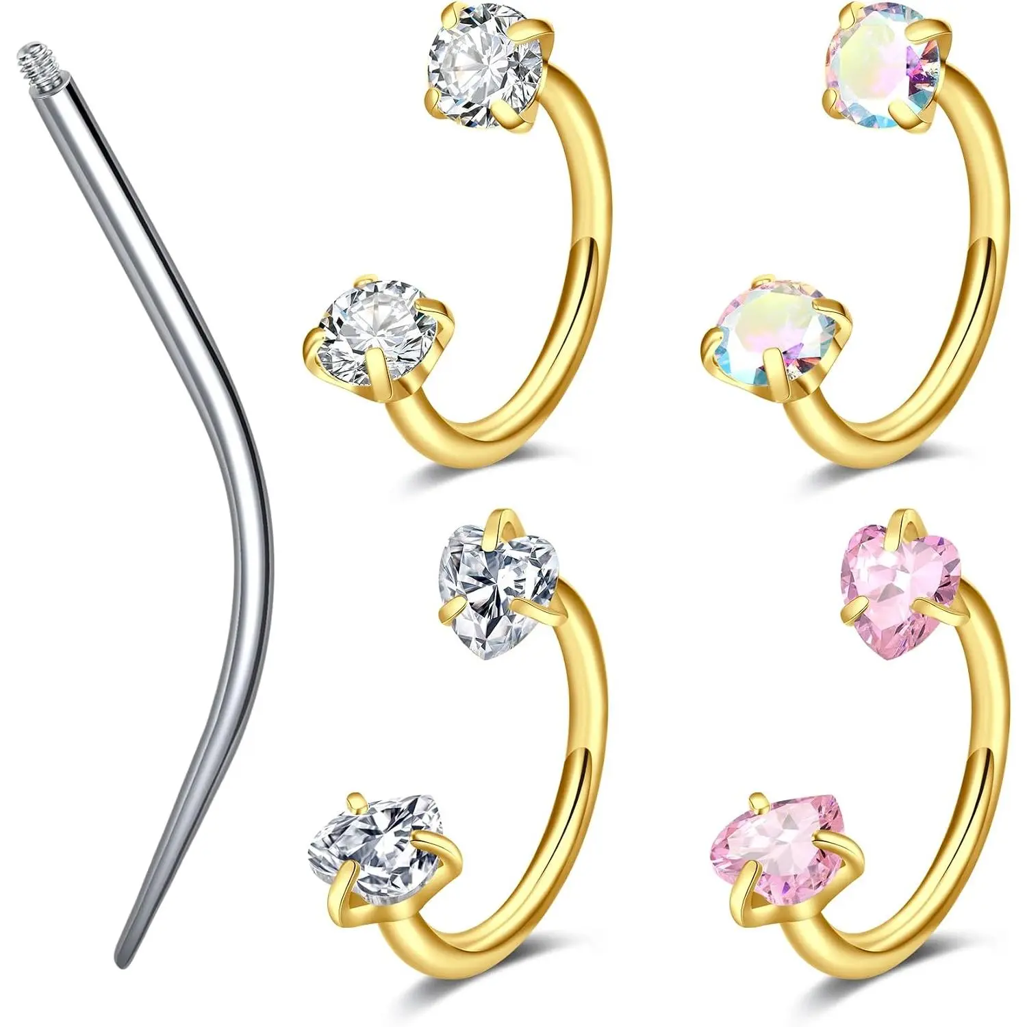 18G Internal Threaded Horseshoe Nose Rings Septum Rings CZ Rook Helix Conch Daith Cartilage Earrings 8mm Labret Lip Ear Eyebrow Nose