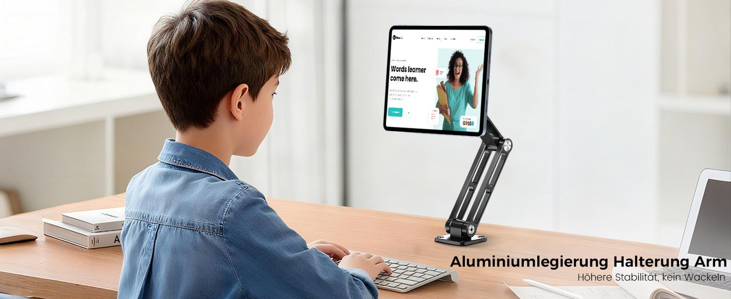 OHLPRO Tablet Wall Mount Magnetic Aluminium 360 °     Rotating iPad Wall Mount Extendable & Foldable Tablet Holder Wall for Office Kitchen Gym, Universal All Phones & Tablets