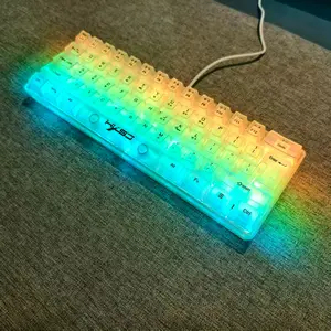 HXSJ-V700 USB Wired 61-key Film Keyboard, RGB Backlight Fully Transparent Gaming Keyboard, Ergonomic Keyboard for Gaming, Office, Home
