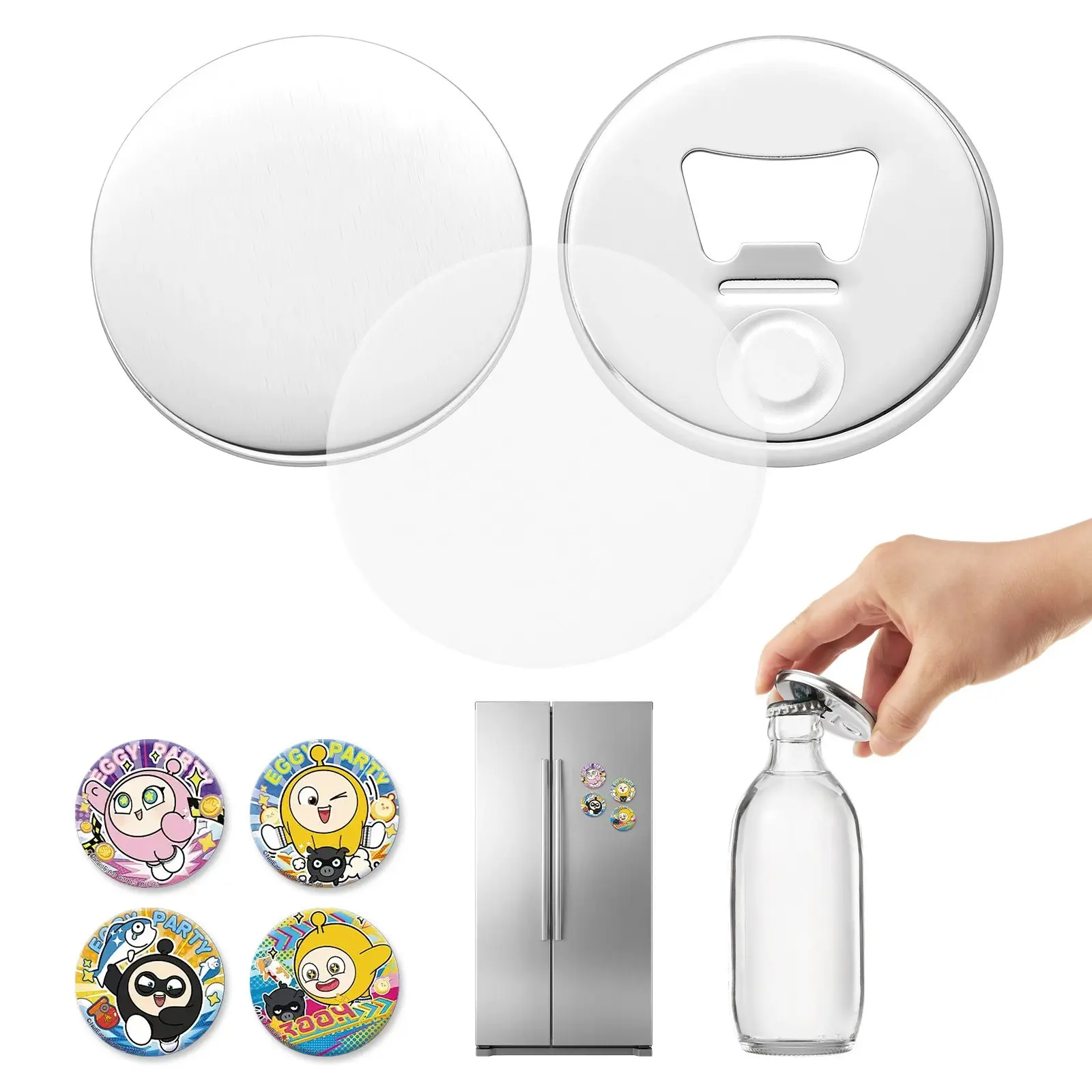 VEVOR Button Maker Supplies 50 Sets 2.28 in/ 58 mm Magnet Button Parts, with Magnetic and Bottle Opener Backs, Metal Shells, Clear Mylar Films, and Blank Circle Papers, for Home DIY, Kitchen Decor