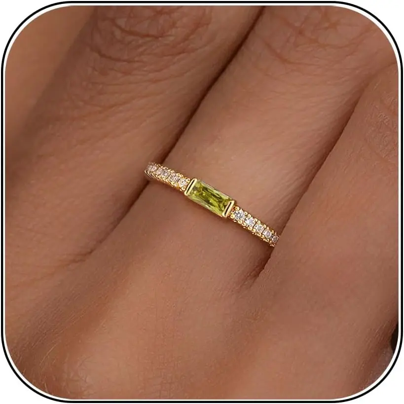 Birthstone Gold Rings for Women Non Tarnish 14K Gold Plated Eternity Stackable Rings Dainty CZ Gemstone Engagement Rings Wedding Band Jewelry Gifts Size 4-10