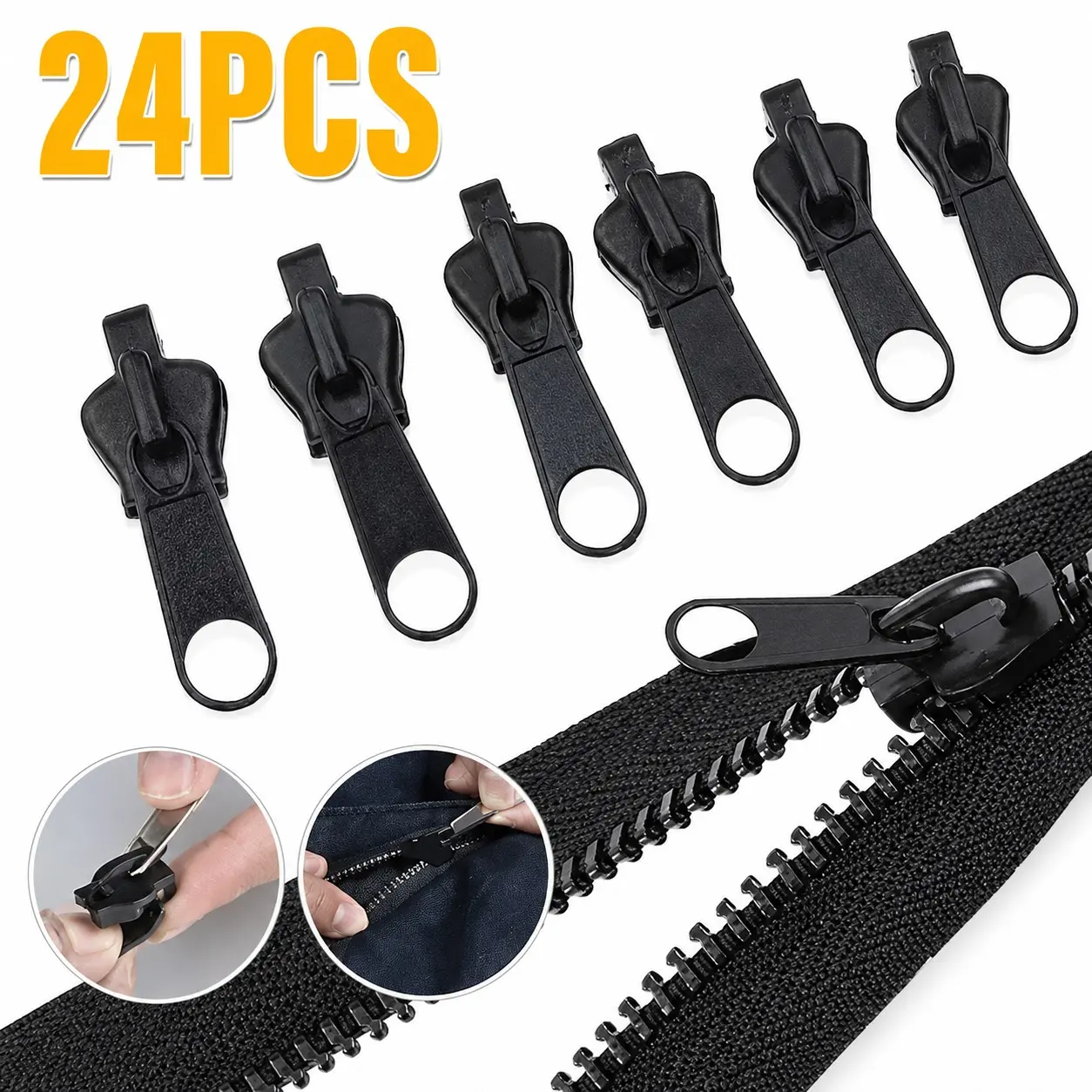 24-Piece Universal Zipper Repair Kit, Reusable Durable Zipper, Instant Fix Tool, No Sewing Needed, for Jackets, Luggage, Bags