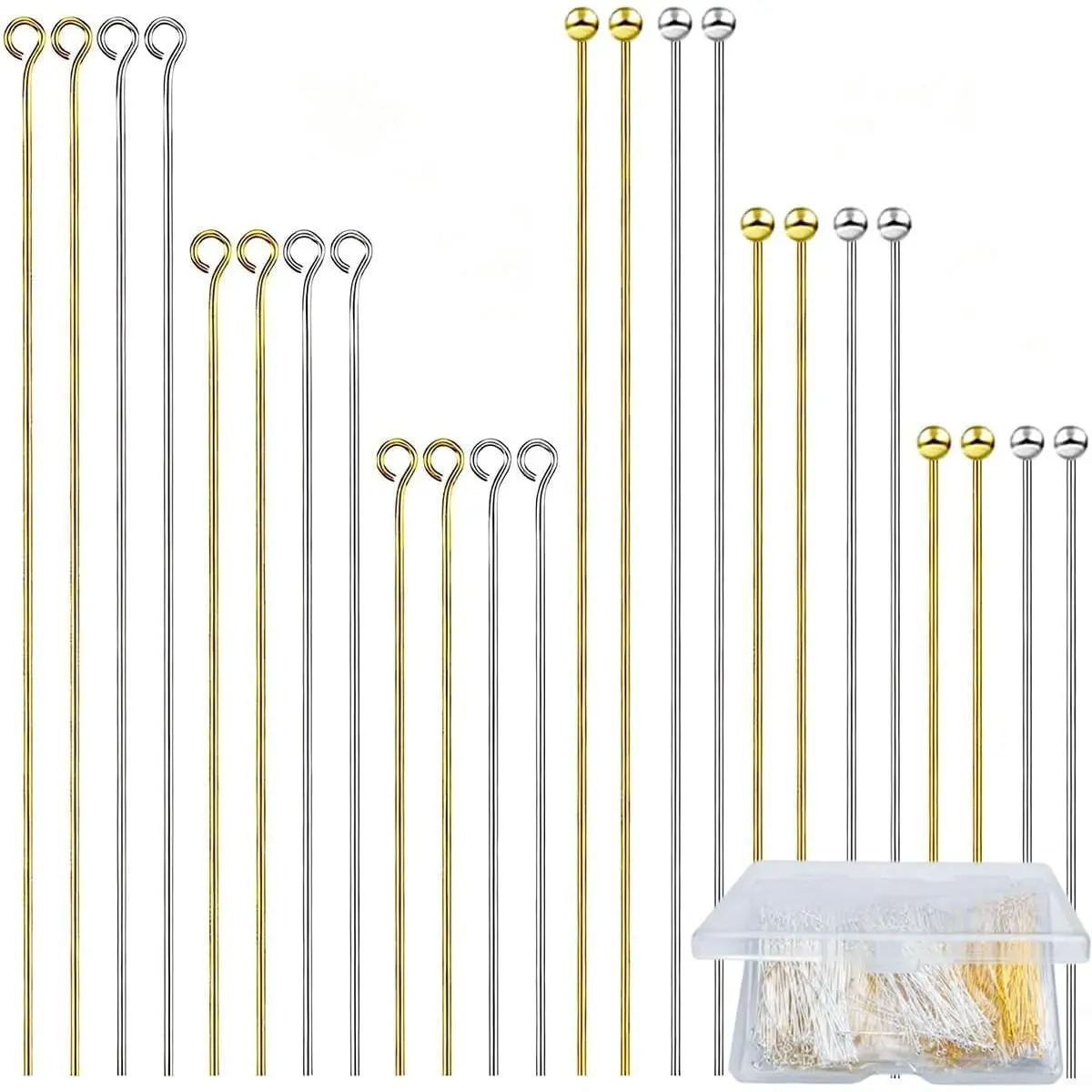 600 count Ball  Pins Eye Pins for  Making Supplies Straight Bendable Ball Headpin for DIY Craft Earring Pendant Necklace Bracelet  Findings, 1.2", 1.6", 2",  and
