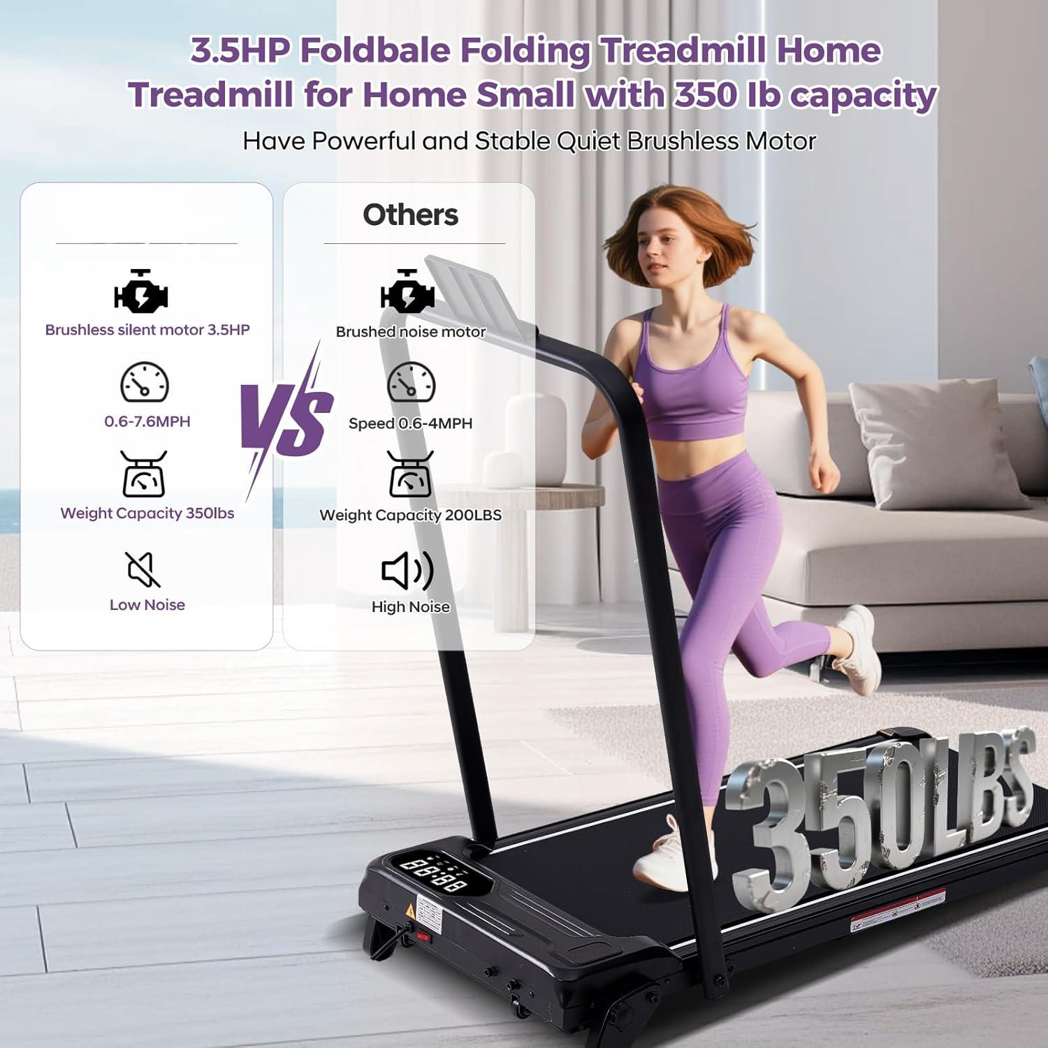 SUNDAY MIRTH Portable Foldable Walking Pad with Handle Bar and Adjustable Incline, Under Desk Walking Pads Treadmill with Incline and Handles, 3.5HP Folding Electric Treadmills for Home Small, 0.6-7.6MPH, 350LBS