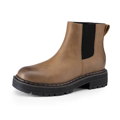 Athlefit Women's Retro Casual Chelsea Platform Wedge Bootie Footwear - Leather/Rubber Slip-On, Non-Slip Chunky Sole, Round Toe, All Seasons Women's Shoes for Daily Walking