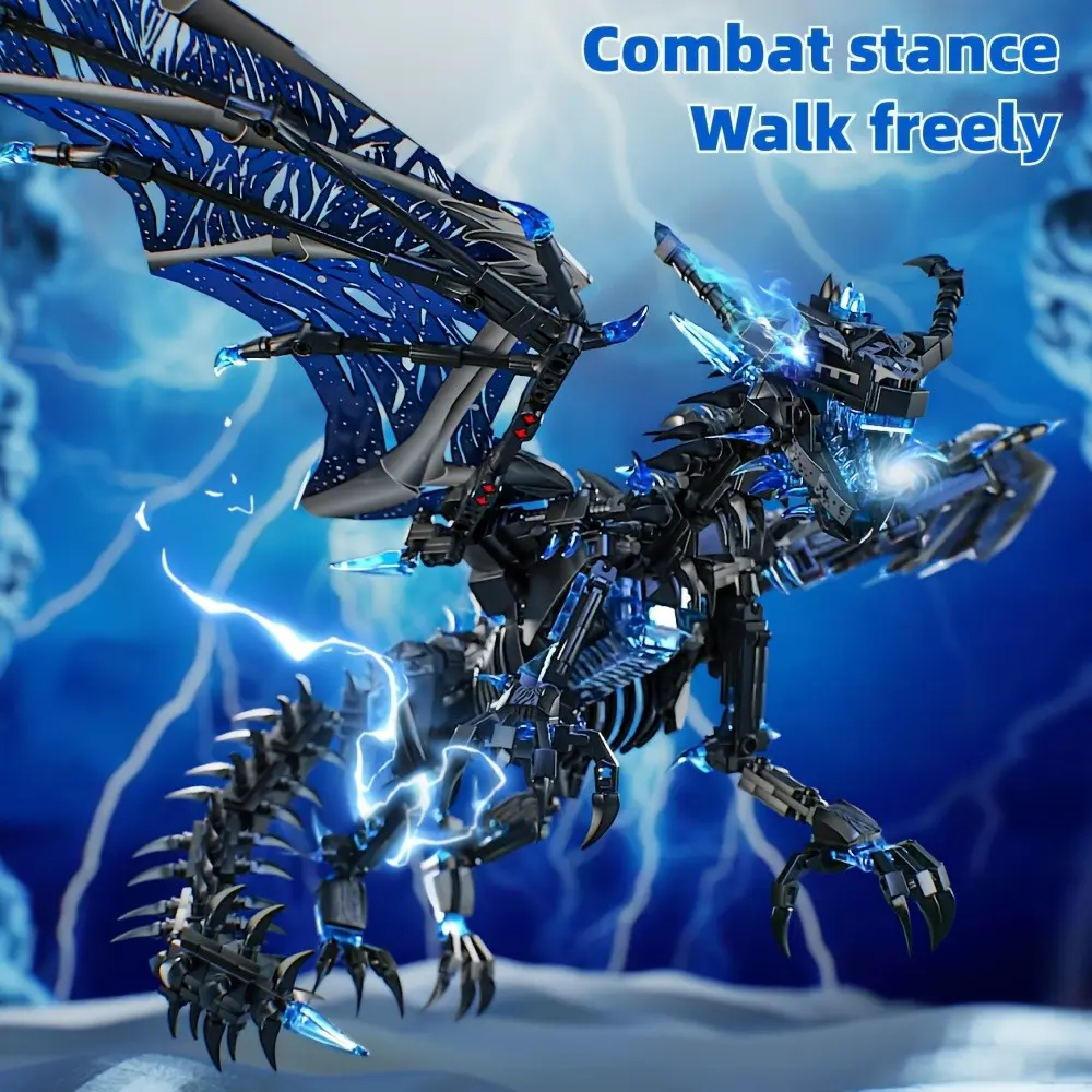 Xinda Dragon Building Block Set, Large Size, Flexible Wings Mouth Tail, Includes Stand Base, Abs Plastic, High Difficulty Adult Toy, Building Blocks Set, Building Kit, Building Block Model, Brick Set