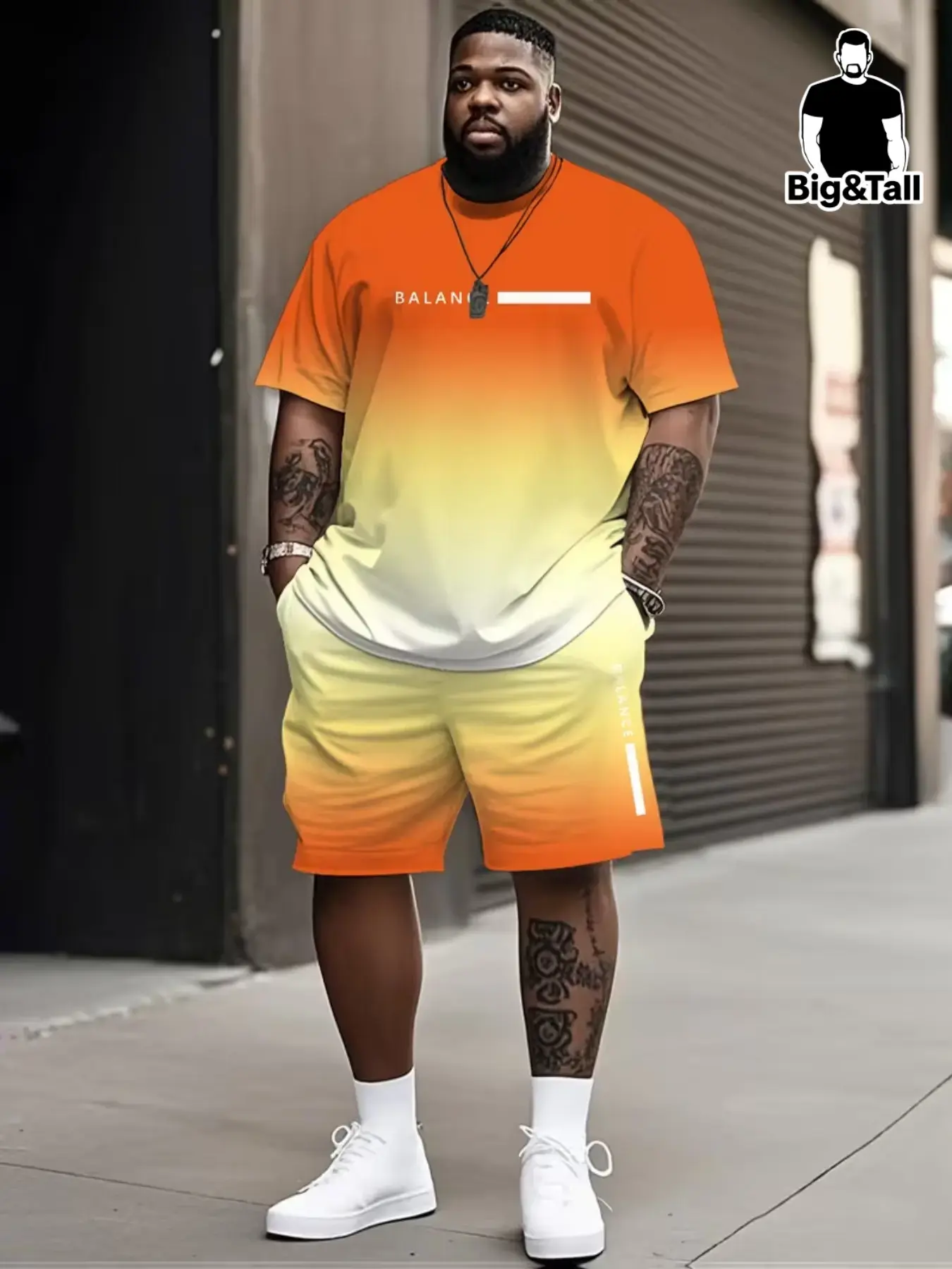 Men's Gradient Ombre Set 2-Piece, Summer Tropical Letter Print Round Neck Crewneck Short Sleeve Casual Loose T-Shirt and Shorts, Comfortable for Home Leisure Party Beach Outdoor Gift, Casual Clothing Set, Clothes, Menswear