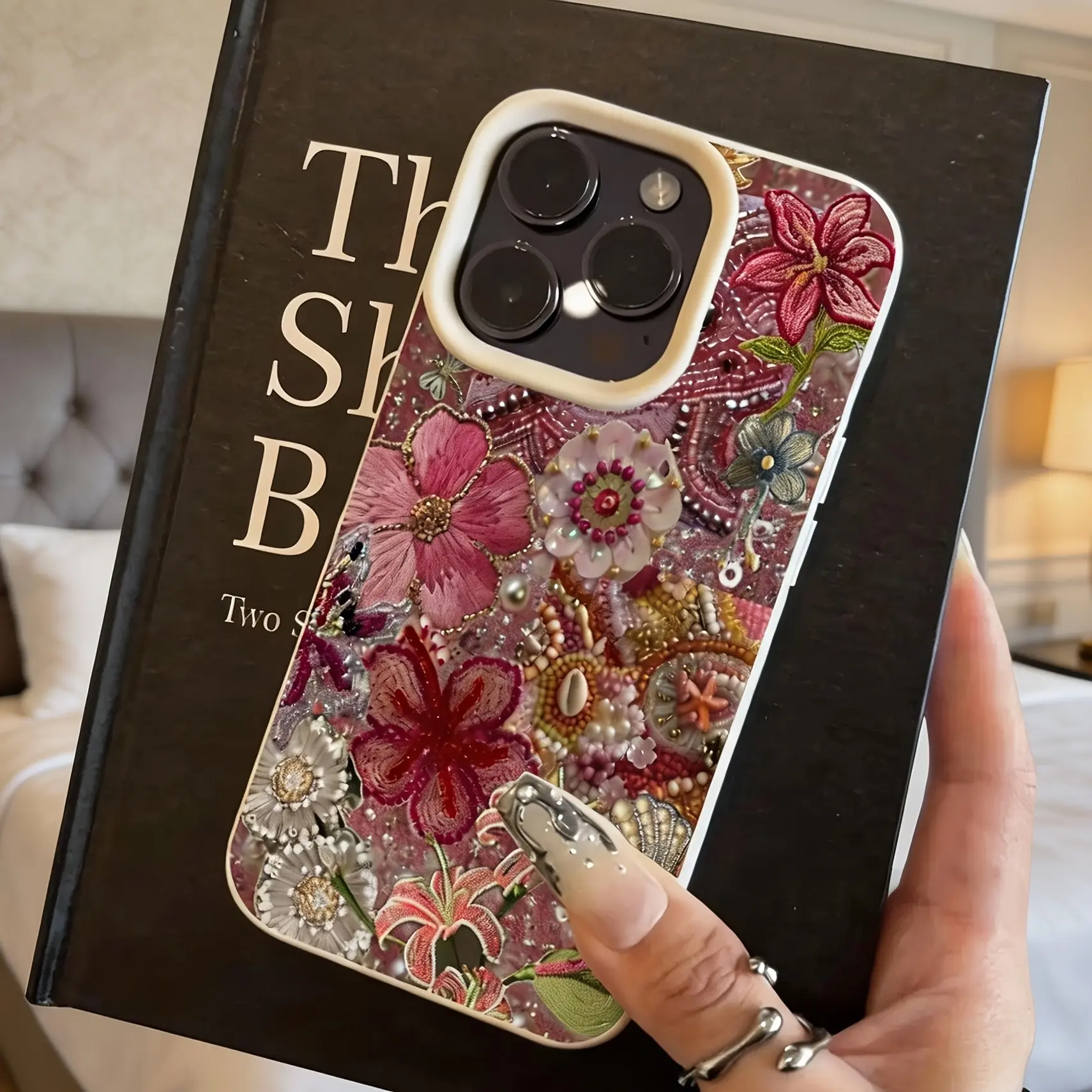Embroidered Floral TPU Phone Case - Stylish, Shock-Resistant Phone Accessory for iOS, Compatible with iPhone 11,12,13,14,15,16,17 Pro Max, Cute Aesthetic Gift for Summer, Valentine's Day, Phone Accessories, Embroidery
