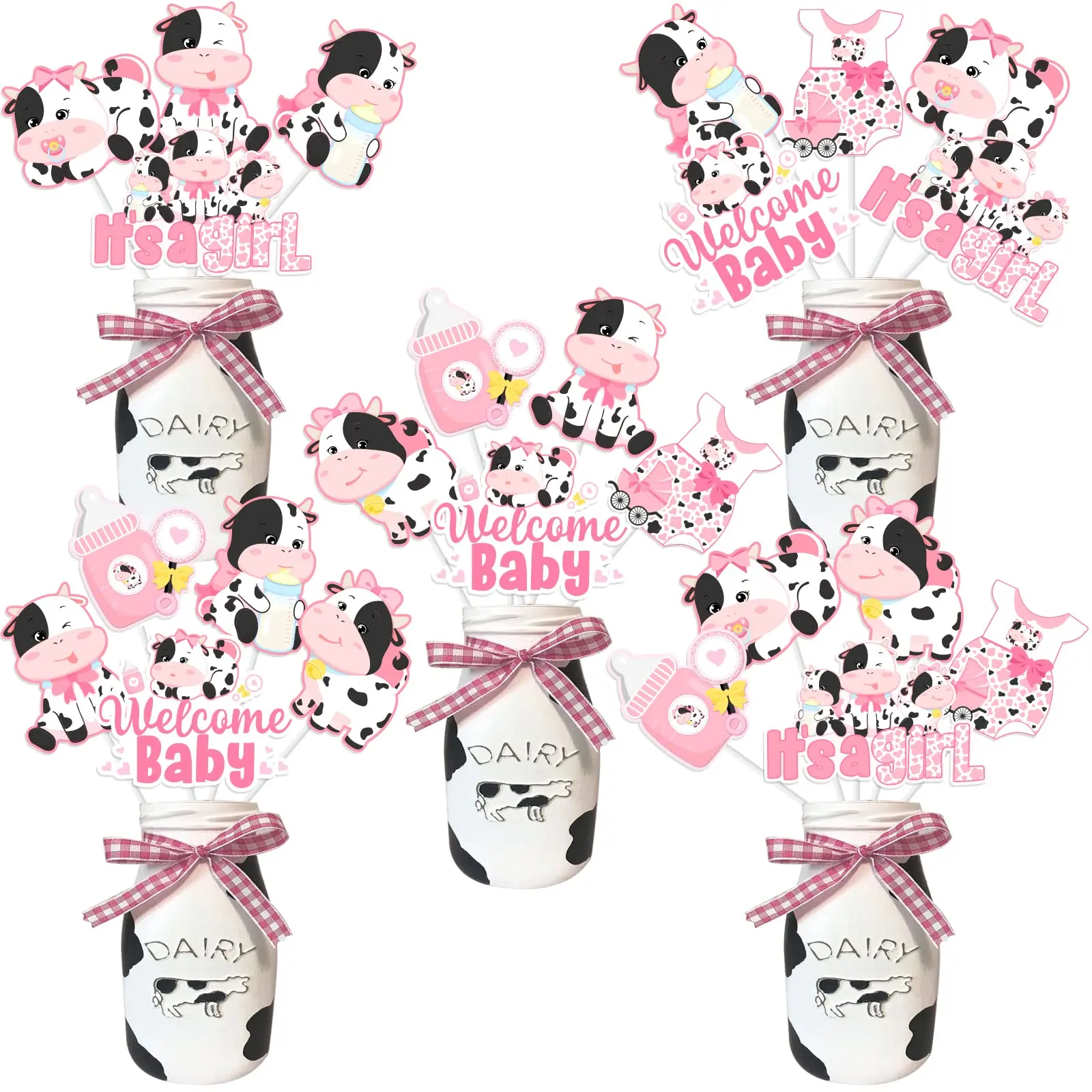 24 Pieces Cow Centerpieces for Tables Baby Shower Cow Theme Table Toppers Cow Baby Shower Centerpieces Decorations Girl for Farm Animal Birthday Party Supplies
