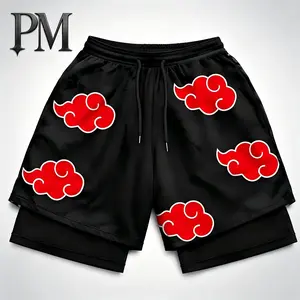 Men’s Anime Akatsuki 2-in-1 Quick-Dry Bilayer Compression Running Shorts Gym Athletic Training Jogging Shorts Y2K Streetwear Summer Activewear Moisture Wicking Breathable Basketball Beach Festival 4th of July Holiday Back to School Gift