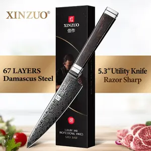 XINZUO High Carbon Damascus Steel Utility Knife, 67 Layers Super Steel, Hardness 60±2HRC, Kitchen Knife for Meat, Vegetables, Slicing, For Chef Gift