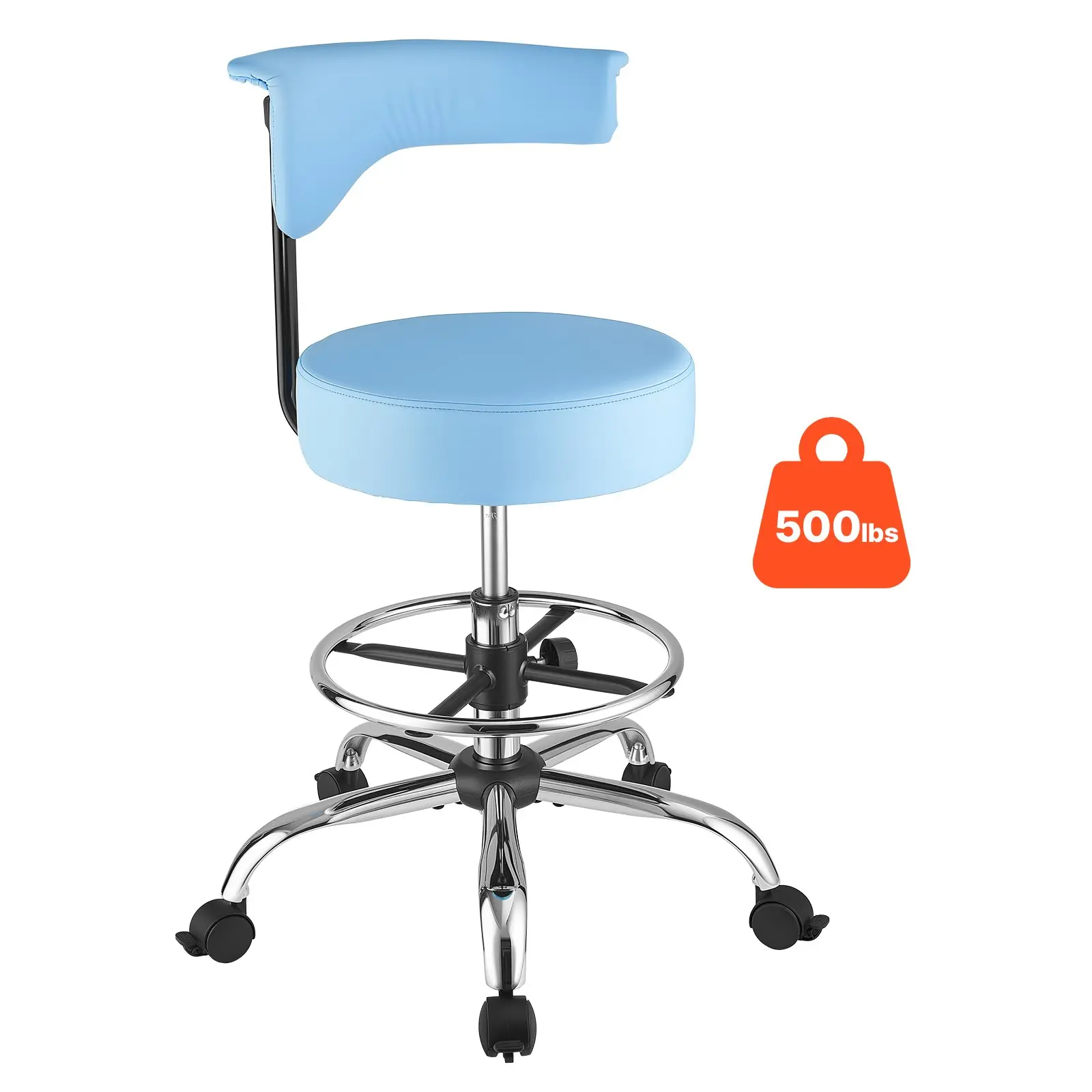 【DealsForYouDays】VEVOR Round Rolling Chair with Back Support, 500lbs Max Weight Capacity, Height Adjustable, Thick Ergonomic PU Leather Cushion Seat, 360° Swivel, 5-Star Base, for Dental Use, Swivel Chair