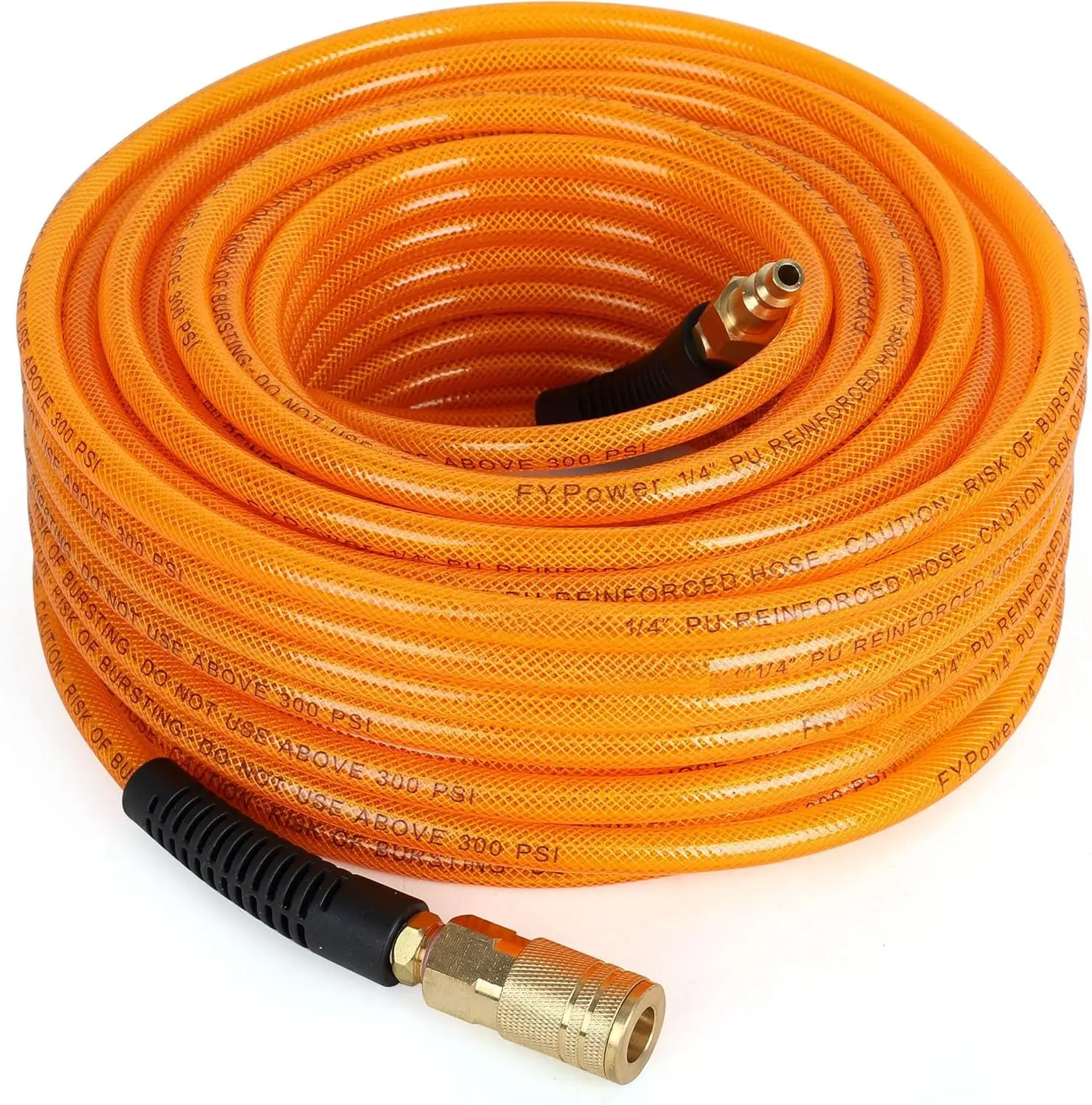 1/4" x 100ft Lightweight Flexeel Reinforced Polyurethane (PU) Air Compressor Hose, 1/4" FNPT Fittings, Bend Restrictors, Industrial Quick Coupler & Plug Kit, 300 PSI Rating, Crush Resistant, Abrasion Resistant, Extremely Durable, All Weather Flexibility,,